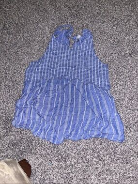 Women’s Maternity Blue Striped Sleeveless Ruffle Tank Top